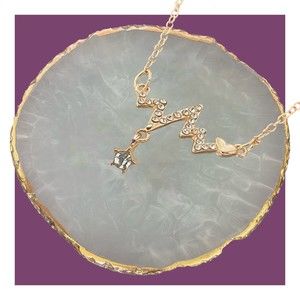 Heartbeat Necklace Gold Plated Rhinestone Pendant & Cable Chain Layering Jewelry